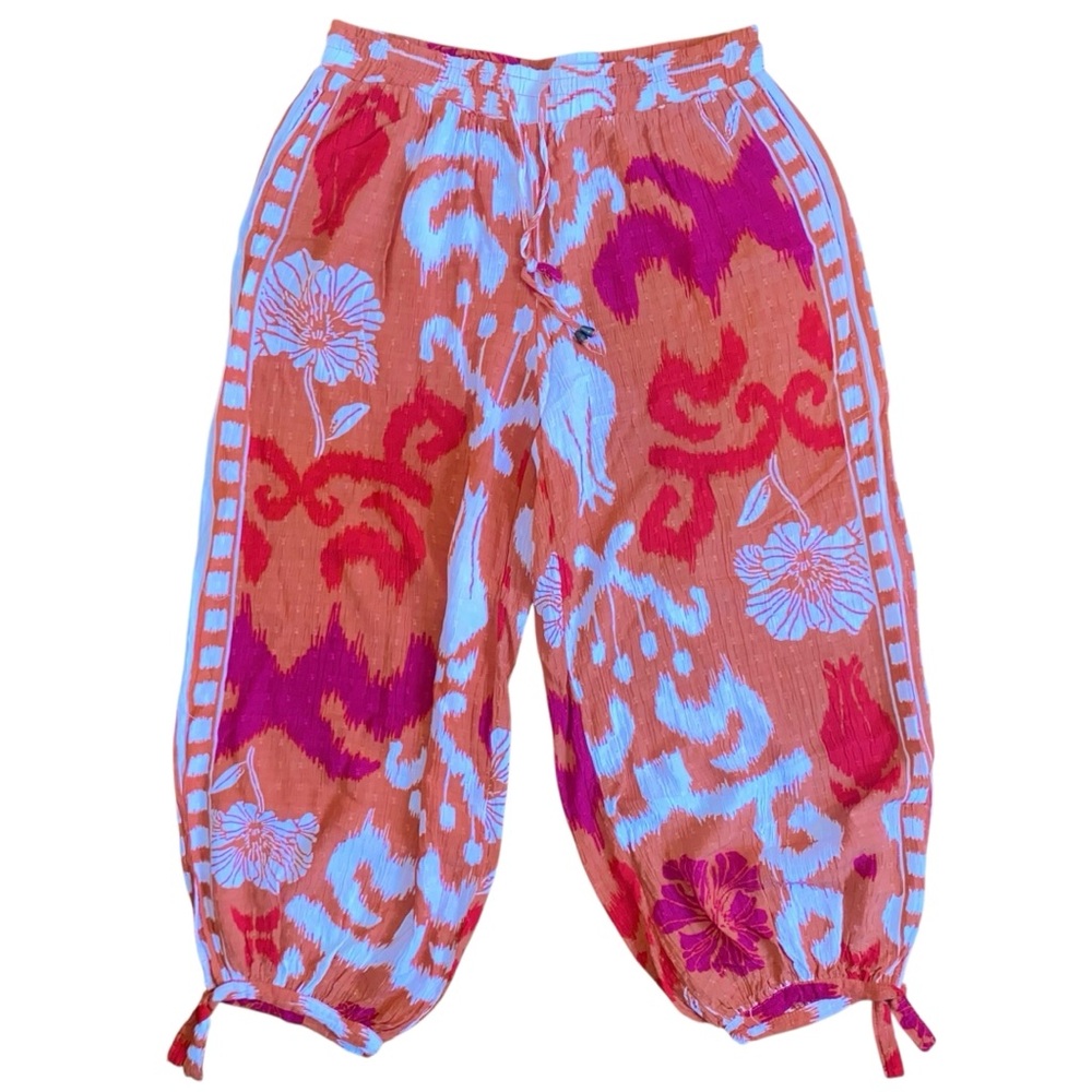 Rachel Zoe Flower Printed Orange Resort Flowy Cropped Pants Size Small